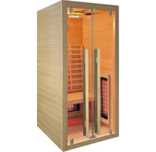 Houten infraroodsauna met glazen deur en interieur