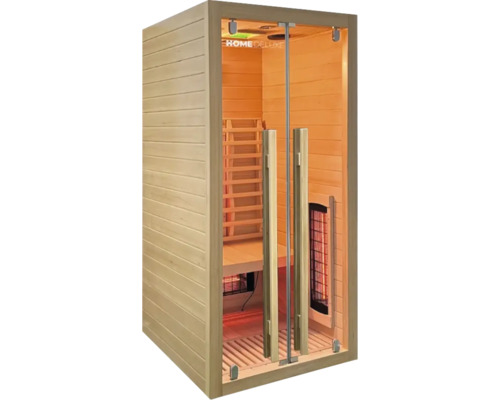Houten infraroodsauna met glazen deur en interieur