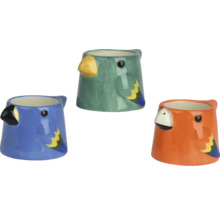 Drie keramische papegaaien bloempotten