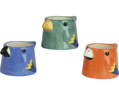 DECORIS GARDEN Bloempot Vogel assorti 10,5x9x6,7 cm Drie keramische papegaaien bloempotten