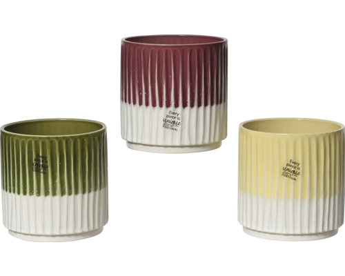 Keramische potten met geribbelde structuur en kleurverloop, vervaardigd in Portugal