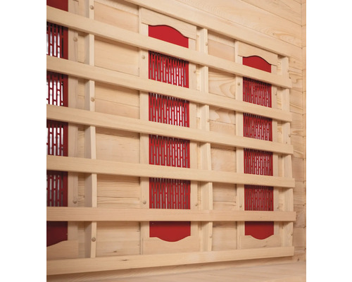 Infraroodcabine interieur met houten bekleding en infraroodstralers