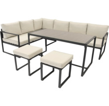 Tuinmeubelset met hoekbank, tafel en krukken