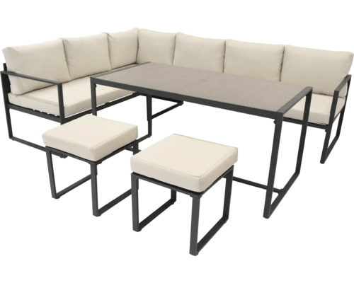 Tuinmeubelset met hoekbank, tafel en krukken