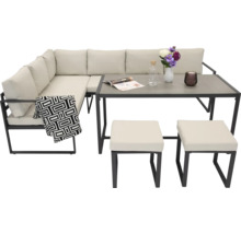 Tuinmeubelset met hoekbank, tafel en twee krukken