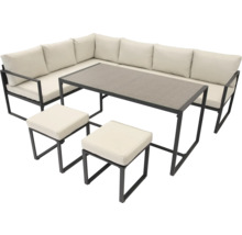 Tuinzitgroep met hoekbank, tafel en twee krukken