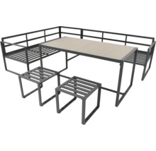 Tuinzitgroep met tafel, hoekbank en twee krukken