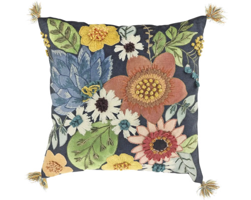 UNIQUE LIVING Kussen Bowie dessin 2 45x45 cm Decoratief kussen met bloemmotief en kwasten op de hoeken