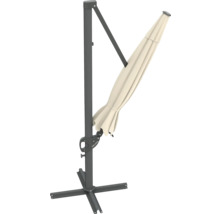 Vrijstaande parasol met beige doek en grijs metalen frame