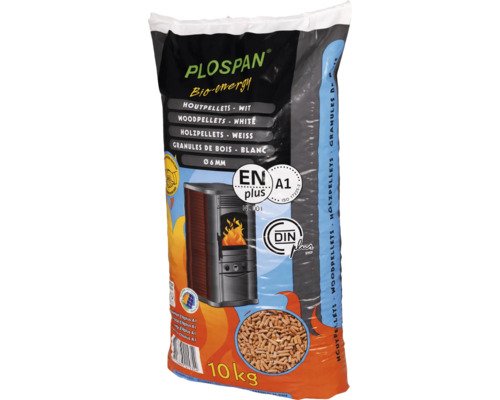 PLOSPAN Houtpellets wit 10 kg EN+ A1 Zak houtpellets met een gewicht van 10 kilogram