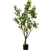 Kunstmatige citroenboom met groene bladeren en gele vruchten in een zwarte pot