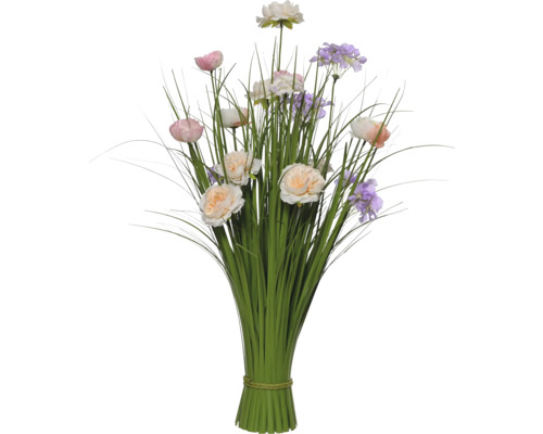 Bloemstuk met kunstbloemen en grassen