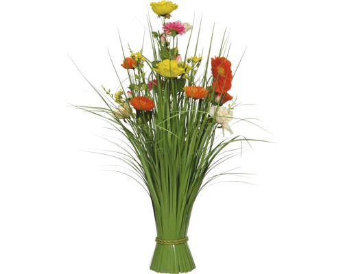 EVERLANDS Kunstbloem Tros divers H 70 cm Kunstbloemenboeket met klaprozen, rozen en grassen