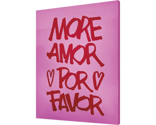 Schilderij canvas More Amor por Favor roze rood 50x40 cm Decoratieve wandafbeelding met de tekst 'More Amor Por Favor'