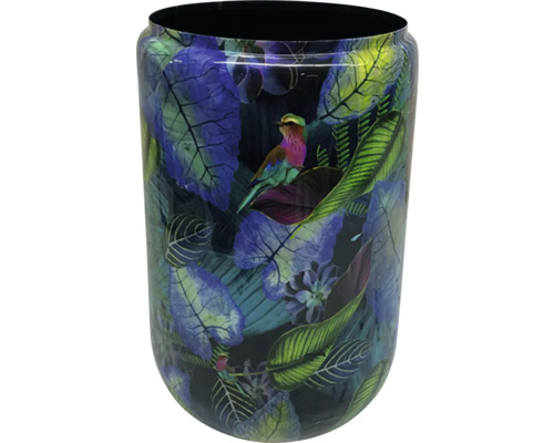 Bloempot Metaal groen blauw zwart H 43,5 cm Bloempot met vogel- en bladerdecoratie