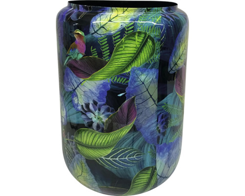 Bloempot Metaal groen blauw zwart H 62 cm Decoratieve vaas met bladeren- en vogelmotief