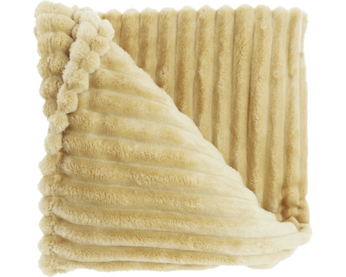 Beige kussen met ribpatroon en decoratieve rand