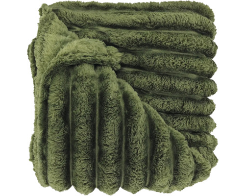 Opgevouwen groene fleecedeken met ribstructuur