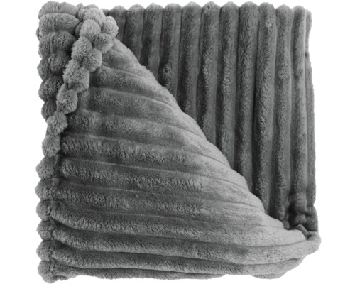 Grijs ribfluwelen knuffeldeken met pomponrand