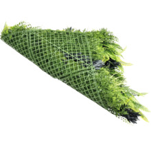 Kunstplantenwand met verschillende groensoorten en rasterstructuur