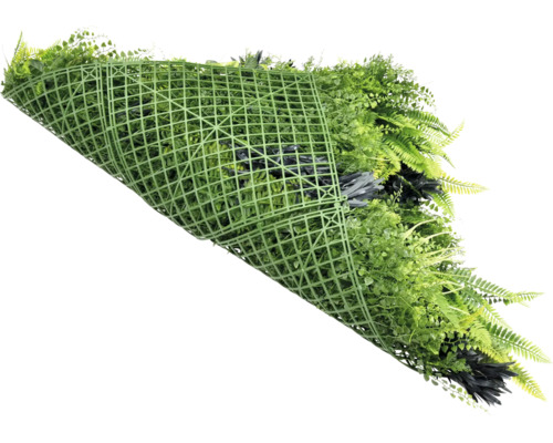 Kunstplantenwand met verschillende groensoorten en rasterstructuur