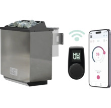 Saunakachel met stenen, bediening en smartphone-app