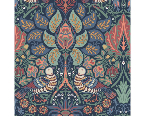 Behang met vogel- en bloemmotief