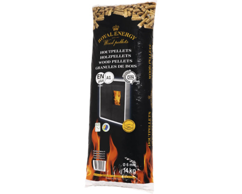 Zak houtpellets met afdrukken over kwaliteit en duurzaamheid