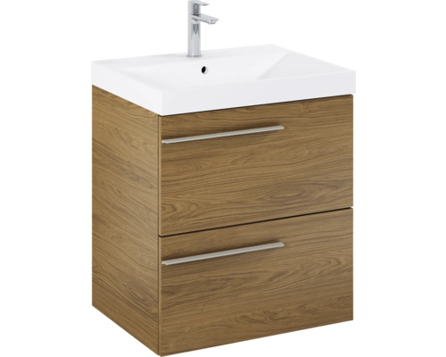 Wastafelonderkast met twee laden, wastafel en kraan