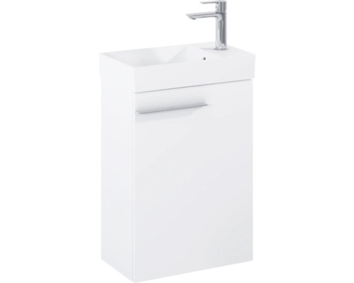 Witte wastafelonderkast met wastafel en kraan