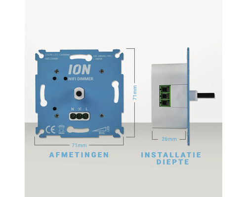 ION wifi dimmer met afmetingen