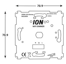 Tekening van een dimmer met de afmetingen 70,9 x 70,9 centimeter.