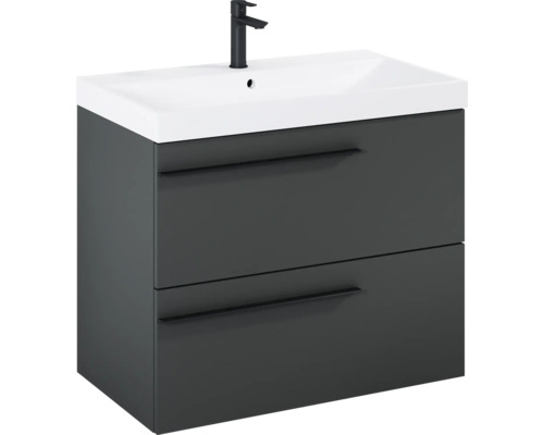 Wastafelonderkast met twee laden, wastafel en kraan