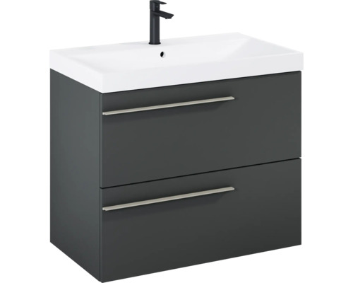 Wastafelonderkast met twee laden, wastafel en kraan