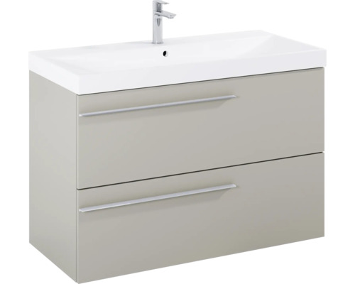 Wastafelonderkast met twee laden, wastafel en kraan