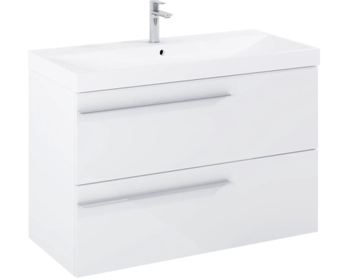 Witte wastafelonderkast met twee lades en kraan