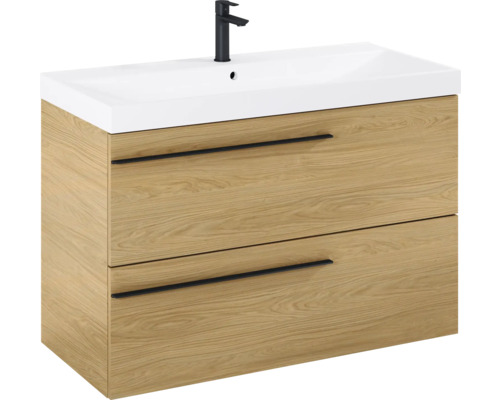 Wastafelonderkast met twee laden, wastafel en kraan