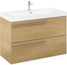 Wastafelonderkast met twee laden, houtlook en opzetwastafel