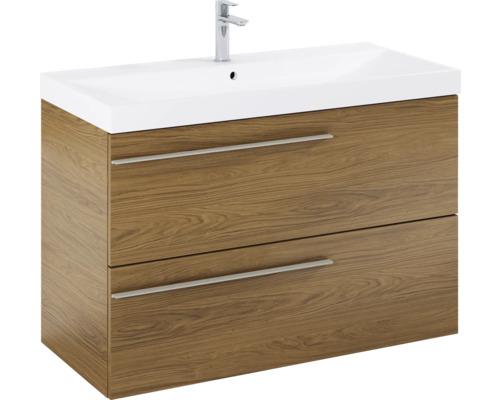 Wastafelonderkast met twee laden, wastafel en kraan