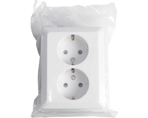 ION INDUSTRIES Stopcontact half opbouw 2-voudig RA alpin wit glans Dubbel stopcontact in transparante verpakking