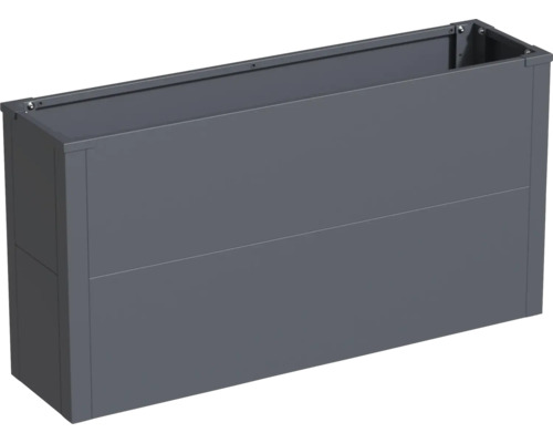 Grijze metalen plantenbak voor de tuin