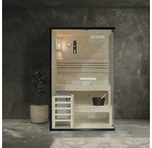 Finse sauna van hout met glazen voorkant en accessoires