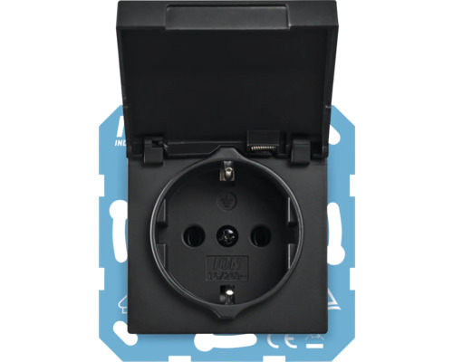 ION INDUSTRIES V1/J1 Stopcontact 1-voudig RA met klapdeksel zwart mat Zwart stopcontact met klapdeksel