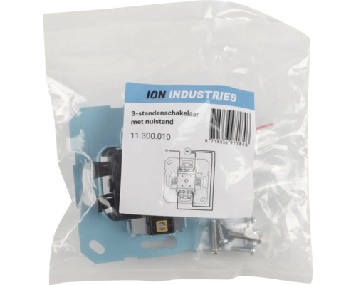 ION INDUSTRIES Inbouw basiselement 3-standenschakelaar met nulstand ION Industries driestandschakelaar met nulstand in verpakking