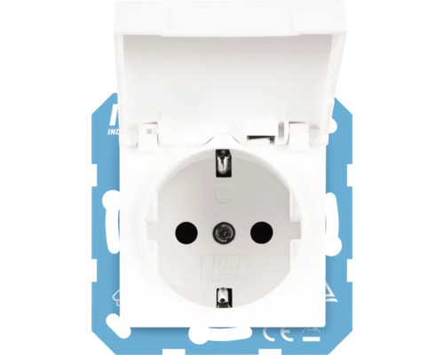 ION INDUSTRIES E1 Stopcontact 1-voudig RA met klapdeksel alpin wit glans Stopcontact met klapdeksel