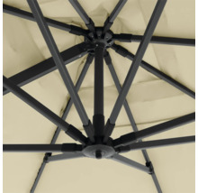 Gedetailleerde opname van het frame van een parasol met stoffen bekleding