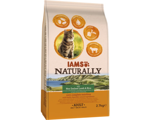 Iams Naturally droogvoer met Nieuw-Zeelands lam en rijst voor volwassen katten, 2,7 kilogram