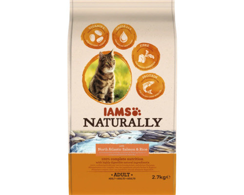 Iams Naturally Adult kattenvoer met Noord-Atlantische zalm en rijst, 2,7 kilogram