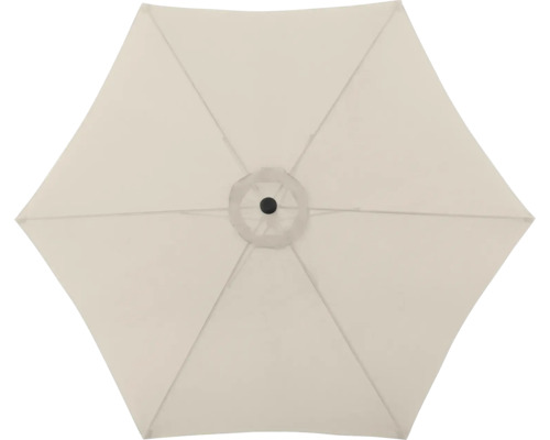 Bovenaanzicht van een parasol met een zeshoekig scherm