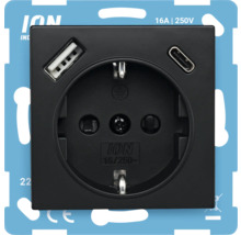 Zwart stopcontact met USB-aansluiting type A en USB-aansluiting type C